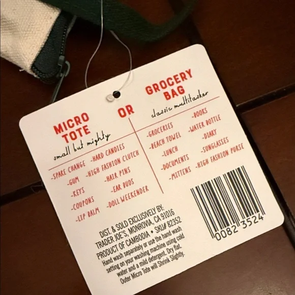 Trader Joe's Canvas Micro Tote in Green and White - Picture 3 of 4